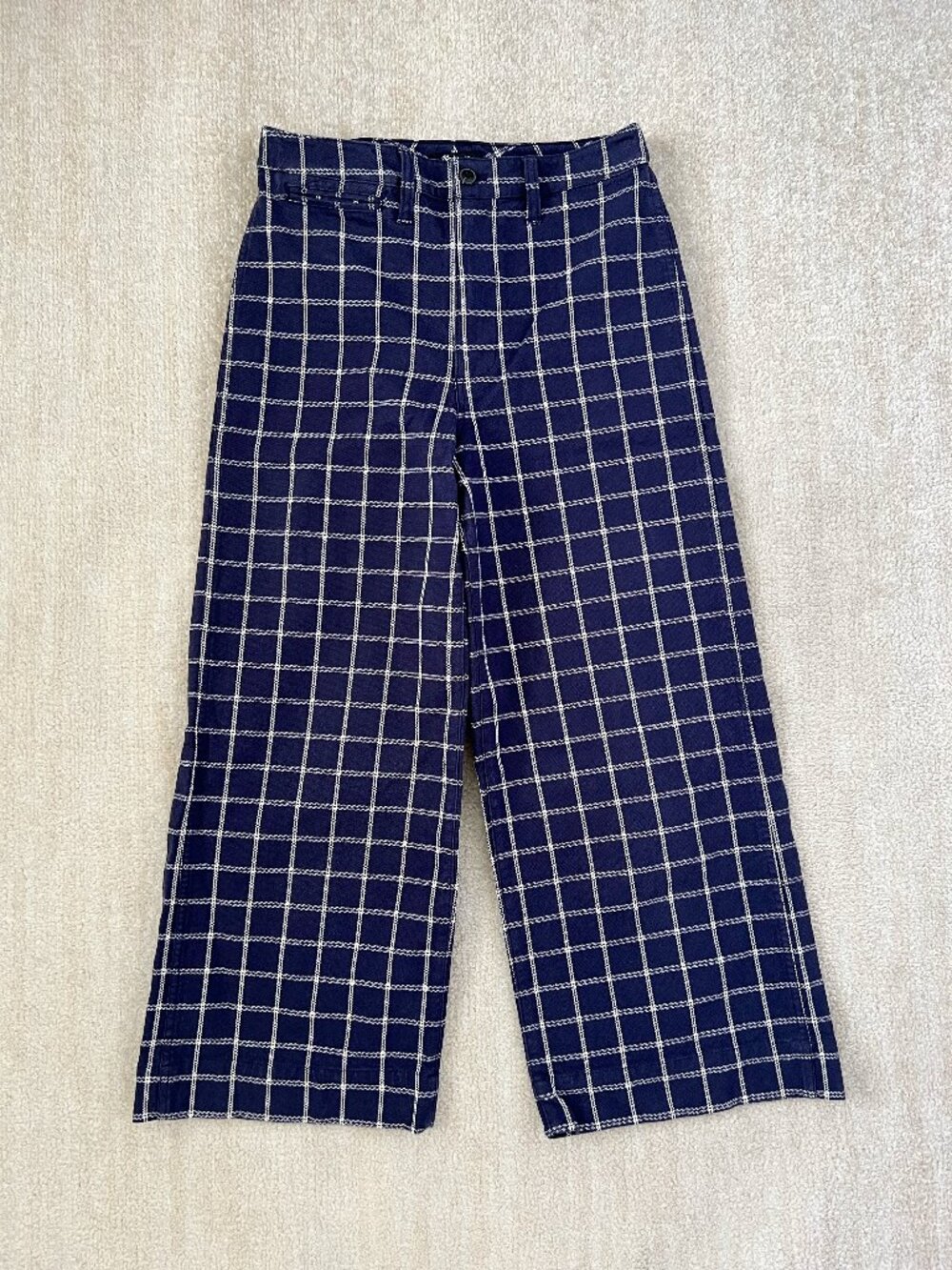 Madewell Emmett Wide Leg Crop Pants Blue Windowpane Plaid High Rise 28